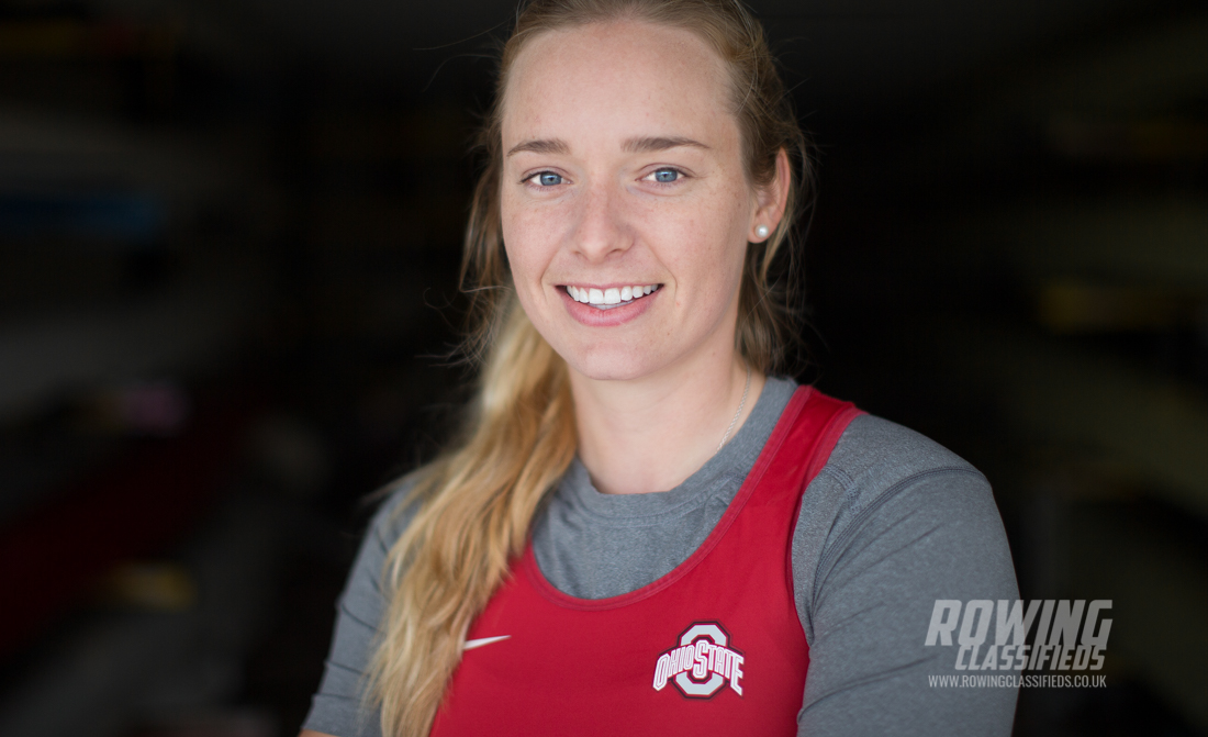 Holly Norton rowed for Ohio State before rowing for Great Britain photographed by Angus Thomas in the boathouse at Leander Club