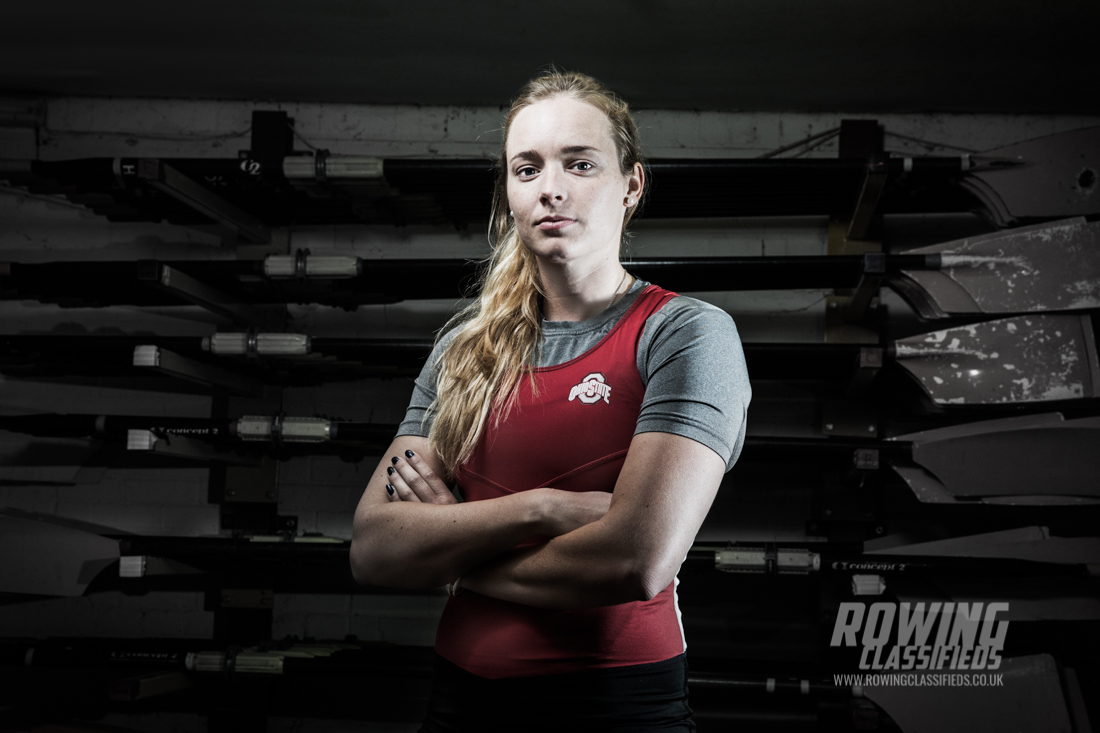 Holly Norton in Ohio State rowing kit photographed at Leander, Henley-on-Thames by Angus Thomas