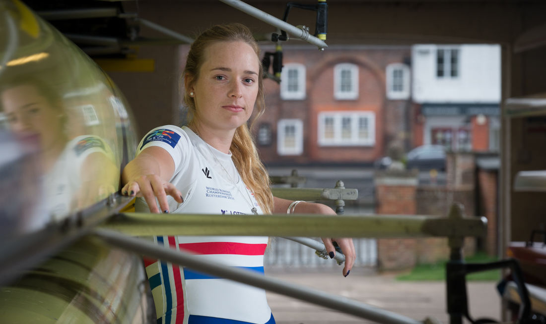 Holly Norton, Ohio State rower now rowing for Great Britain photographed by Angus Thomas in the boathouse at Leander Club