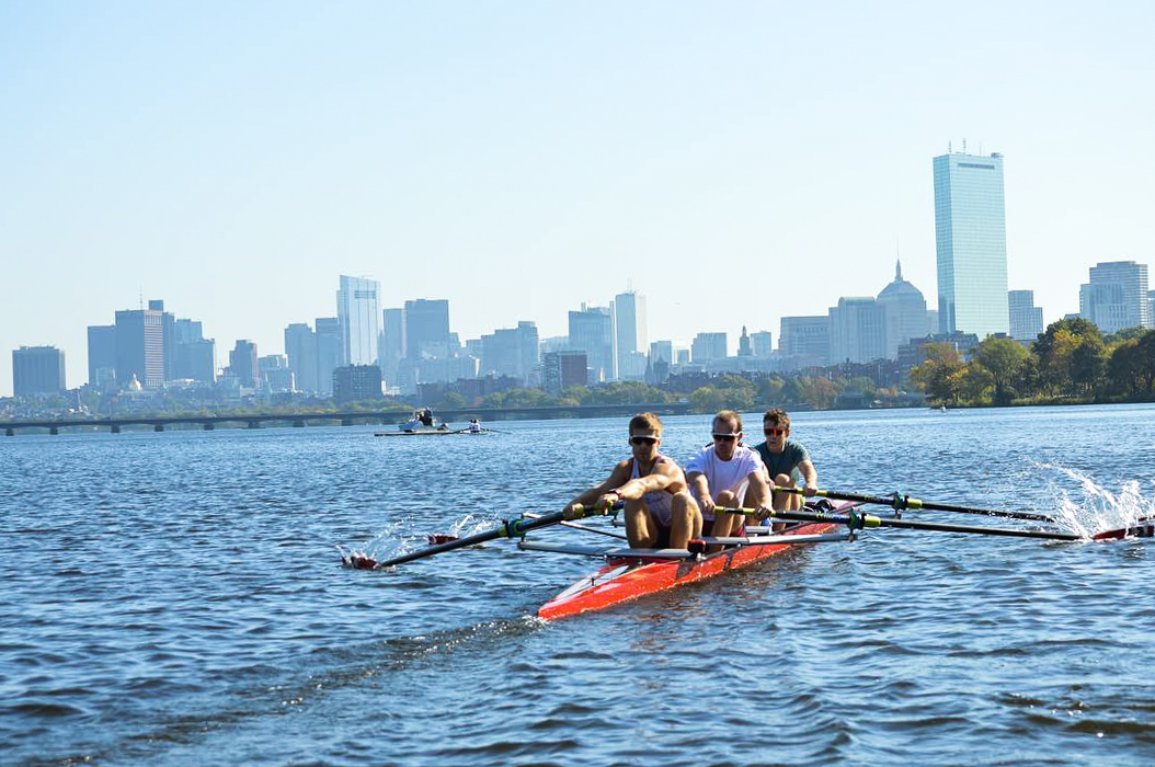 Joel Cassells and the OUBC lightweight four on the Charles River in Boston