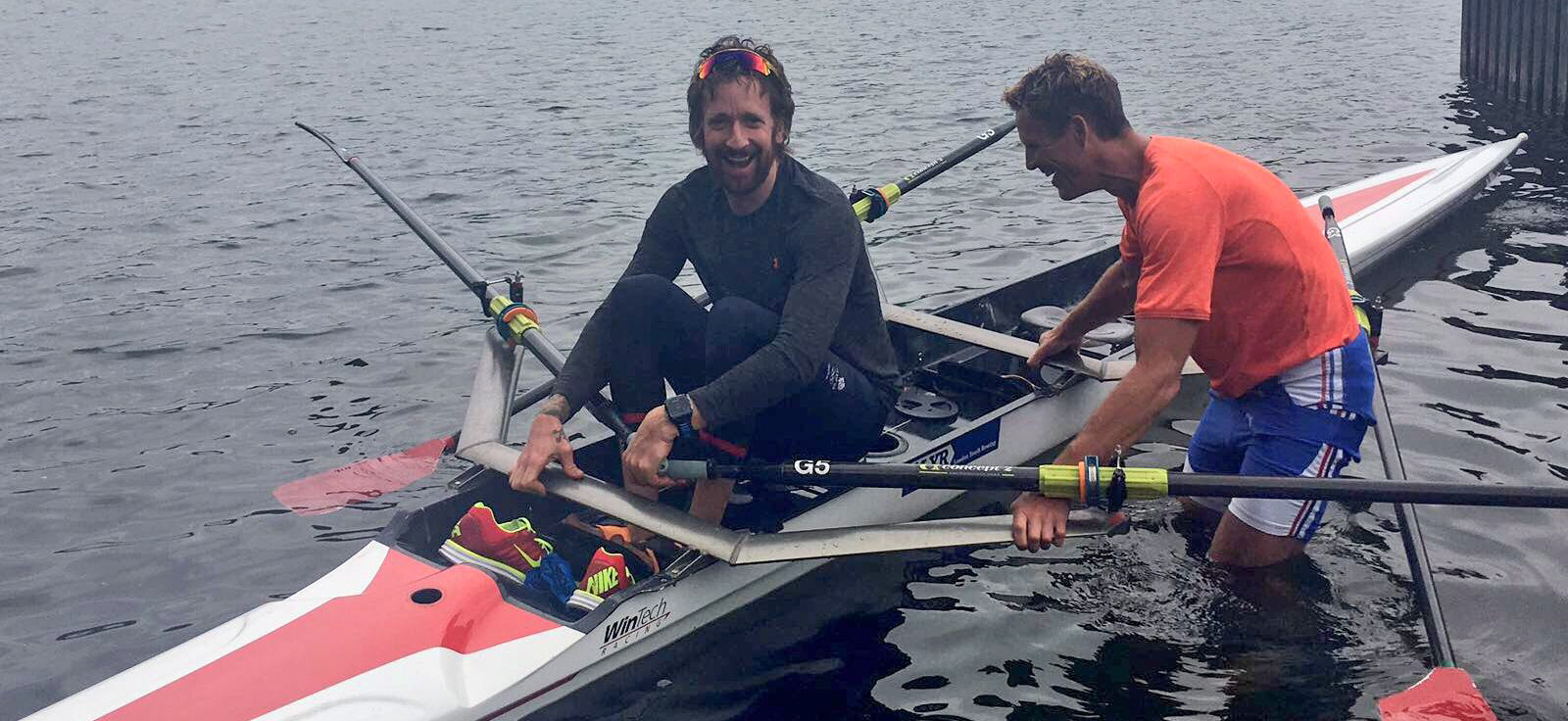 Bradley Wiggins with James Cracknell in a double scull