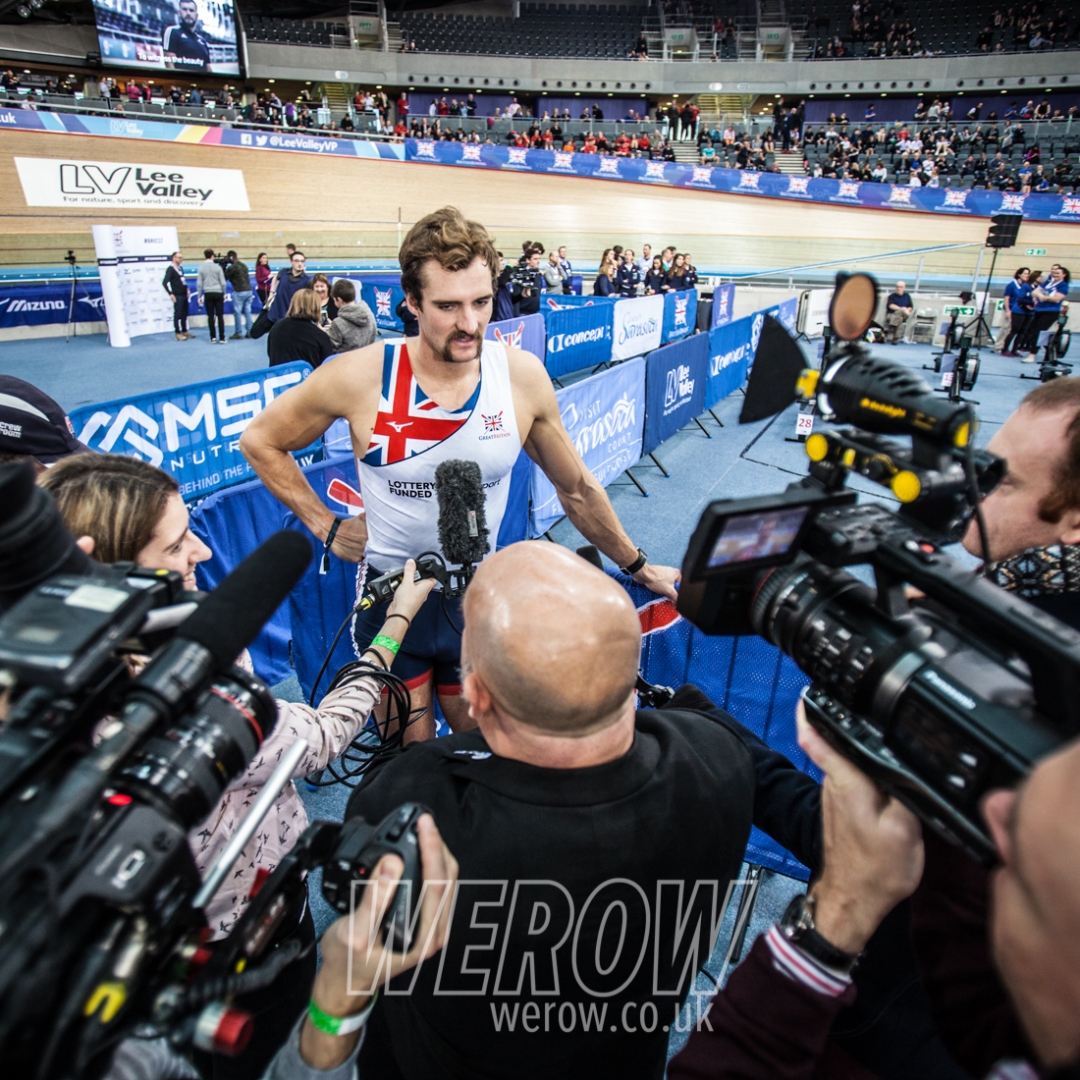 GB rower Adam Neill talks to the press after the British Indoor Rowing Championships
