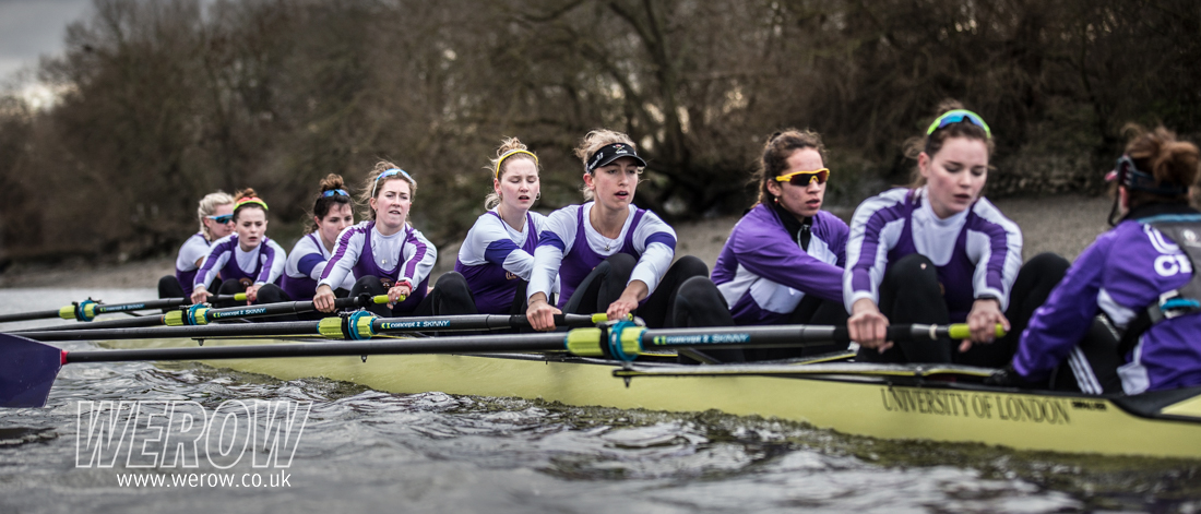 University of London women's squad on the Tideway for the Boat Race fixtures