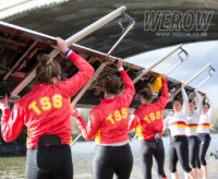 Tideway Scullers School womens squad coming off the water