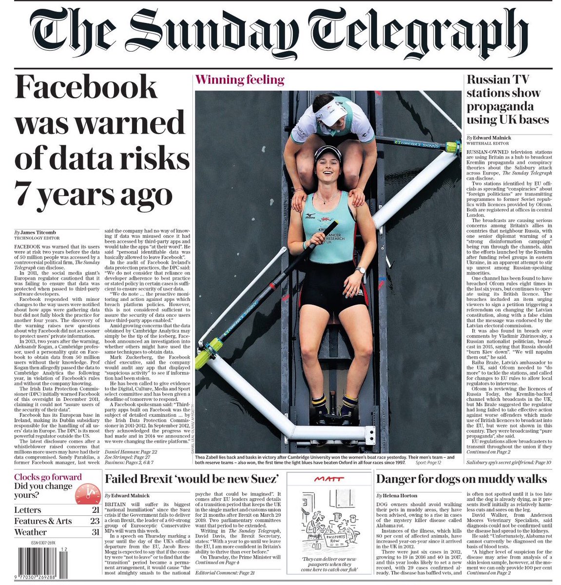 The Sunday Telegraph front page