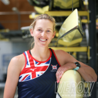 GB sculler, Vicky Thornley, in the boat shed at Caversham