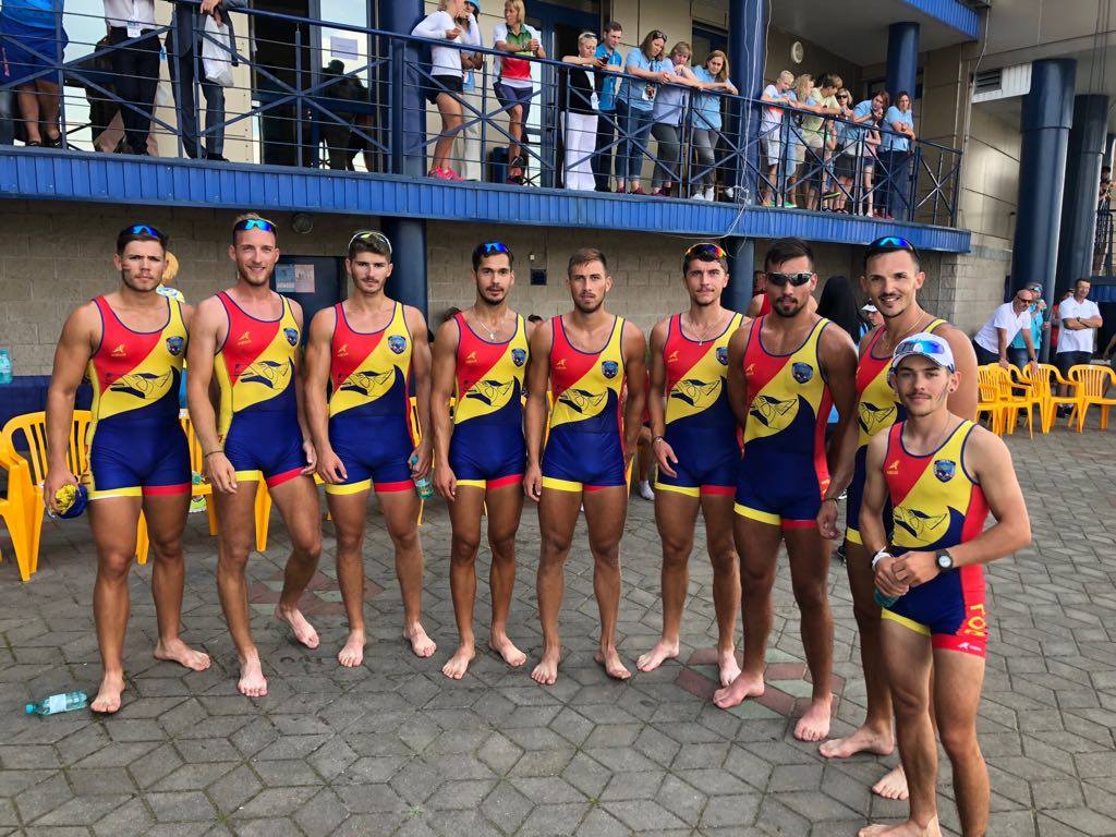 The Romanian U23 winning eight at the European Rowing U23 Championshiops 2018 in Brest, Belarus.jpg