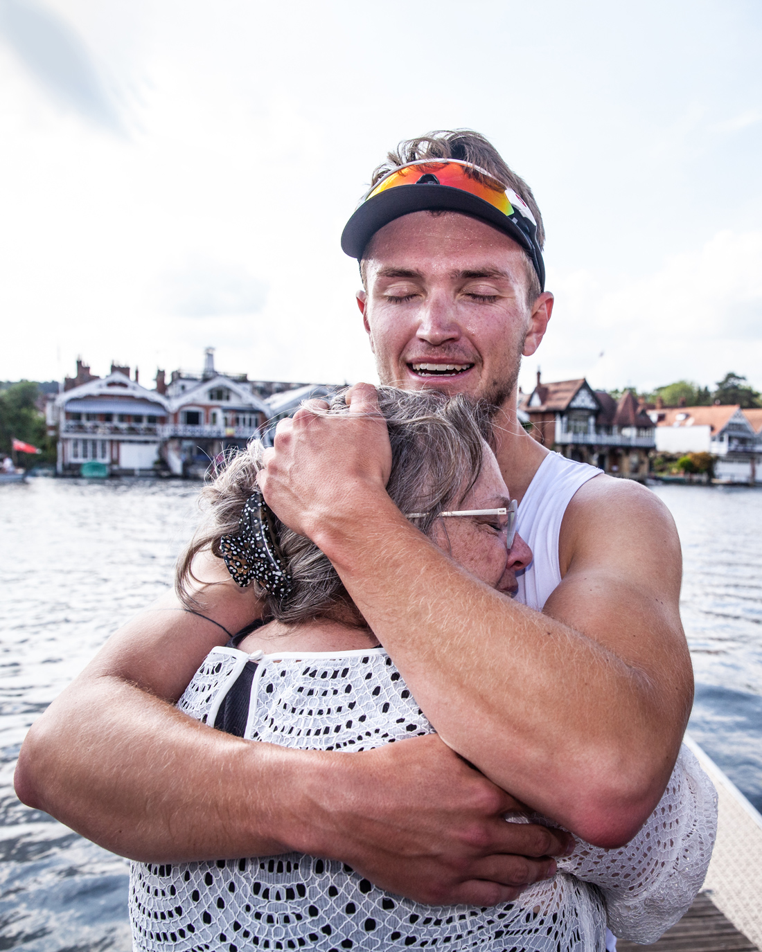 Matt Christie embraces his mother Christina after the Molesey Boat Club four won the Britannia Cup at Henley Royal Regatta 